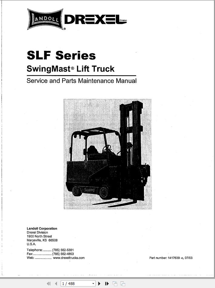 Landoll Drexel Forklift SLF Series Parts Service Manual | Auto Repair ...