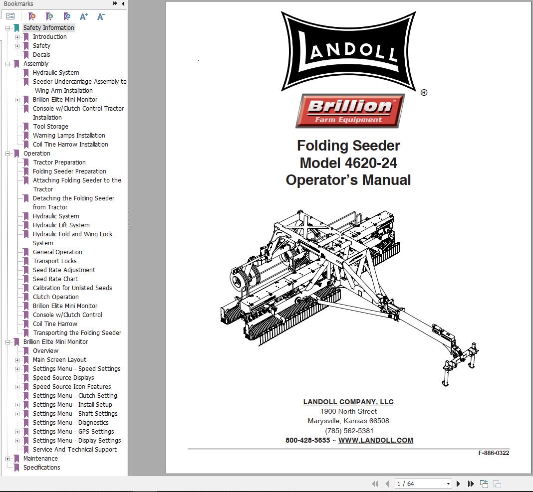 Landoll Folding Seeder 4620-24 Operator's Manual F-886-0322 | Auto ...