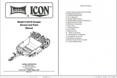 Landoll Icon Scraper 414 418 Service and Parts Manual F 881 0118