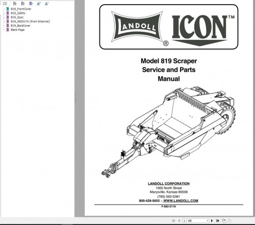 Landoll Icon Scraper 819 Service and Parts Manual F 882 0118