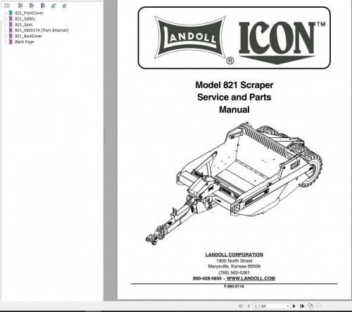 Landoll Icon Scraper 821 Service and Parts Manual F 883 0118