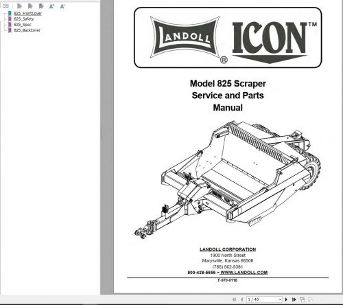 Landoll Icon Scraper 825 Service and Parts Manual F 970 0118