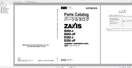 Hitachi Hydraulic Excavator ZX50U 3F Parts Catalog EN JP 1