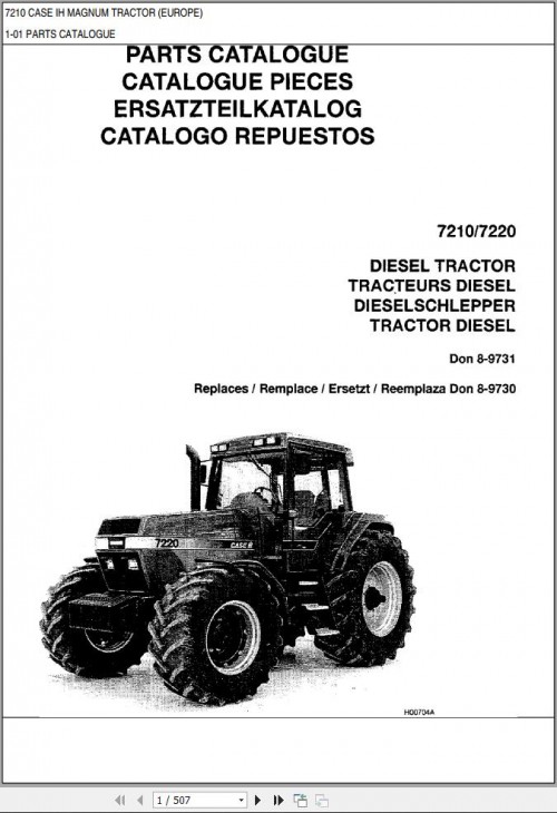 Case Diesel Tractor 7210 7220 Parts Catalog