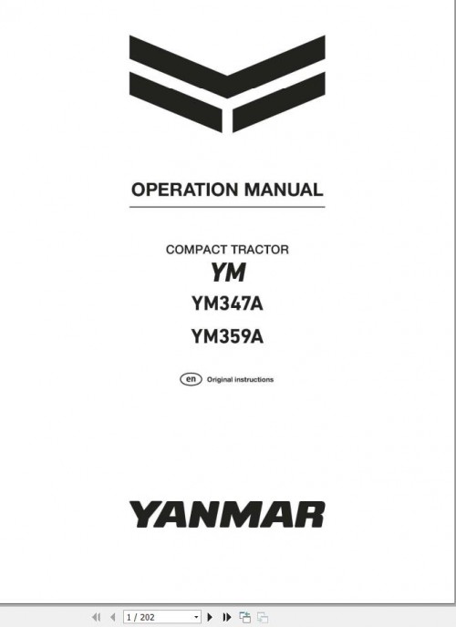 Yanmar Compact Tractor YM347A YM359A Operation Manual 0A042 EN0242