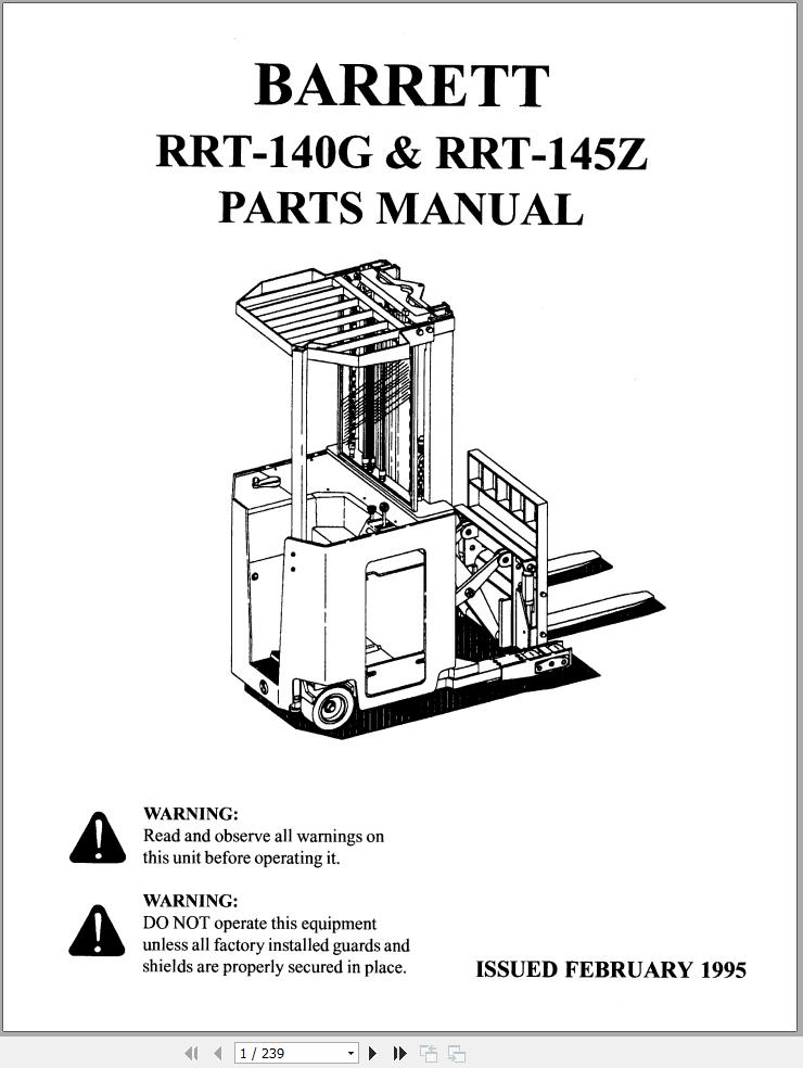 Nissan Barrett Forklift RRT-140G RRT-145Z Parts Manual | Auto Repair ...