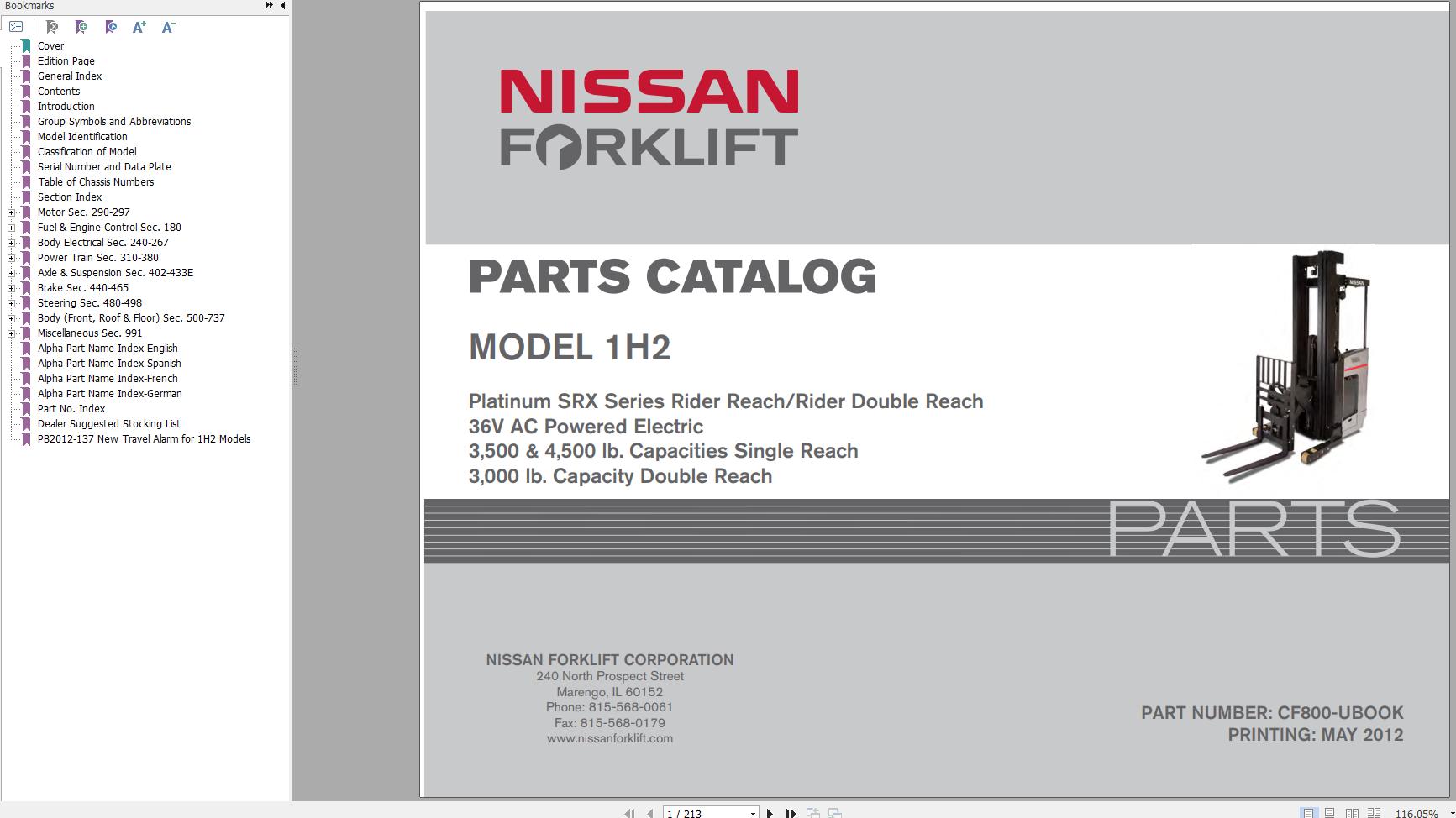 Nissan Forklift 1H2 Parts Catalog CF800-UBOOK | Auto Repair Manual ...