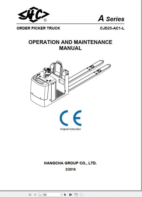 Hangcha Order Picker Truck CJD25 AC1 L Operation and Maintenance Manual 03.2016