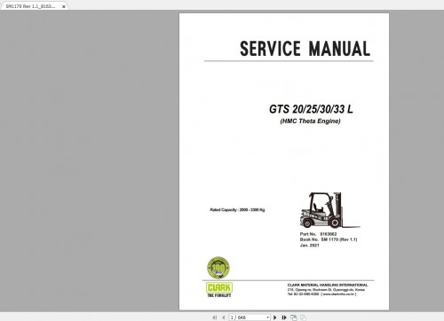 Clark Forklift GTS 20 25 30 33 L HMC Theta Engine Service Manual 01.2021 1