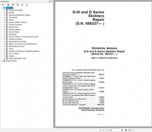 John Deere Skidders G III and D Series Technical Manual TM2111