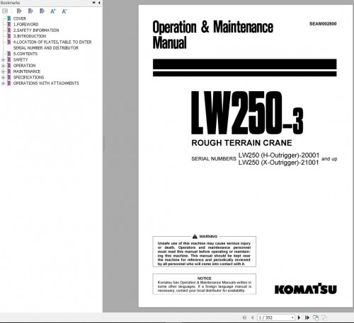 Komatsu Crane LW250 3 Operation and Maintenance Manual SEAM002800