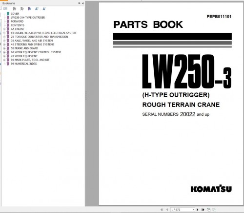 Komatsu Crane LW250 3 Parts Book
