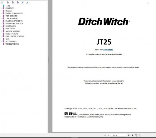 Ditch Witch Directional Drill JT25 Parts Manual