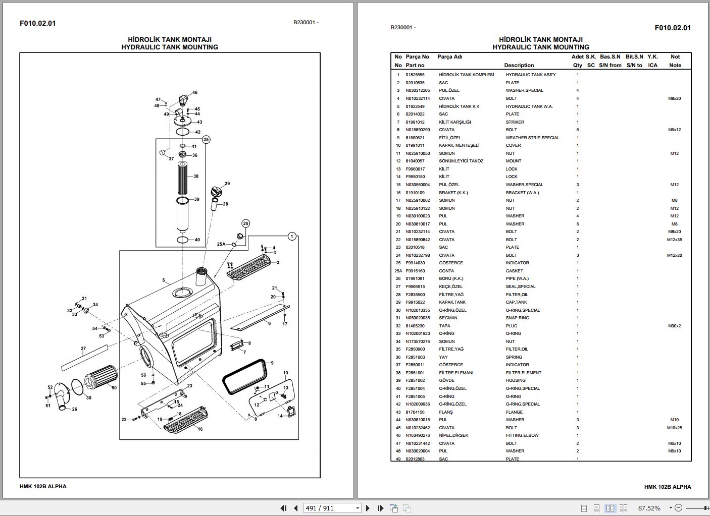 Hidromek Backhoe Loader HMK 102B ALPHA Spare Parts Catalog Y1012762 EN ...