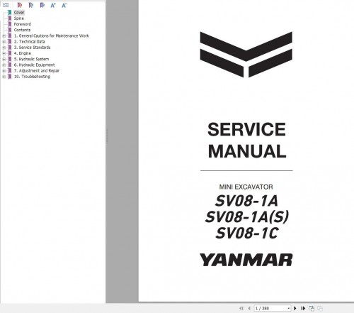 Yanmar Mini Excavator SV08 1A SV08 1S SV08 1C Service Manual MMC09ENMA00100