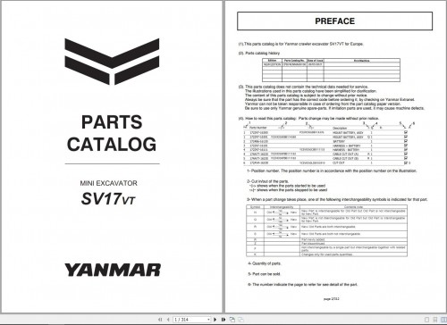 Yanmar Mini Excavator SV17VT Parts Catalog CPB74ENMA00100