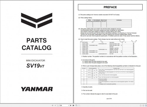 Yanmar Mini Excavator SV19VT Parts Catalog CPB75ENMA00100