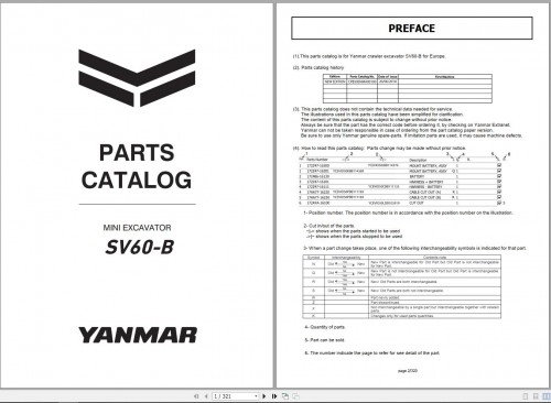 Yanmar Mini Excavator SV60 B Parts Catalog CPB50ENMA00100