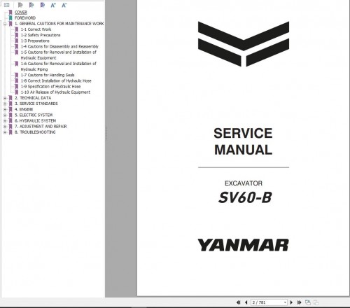Yanmar Mini Excavator SV60 B Service Manual MMB50ENMA00101