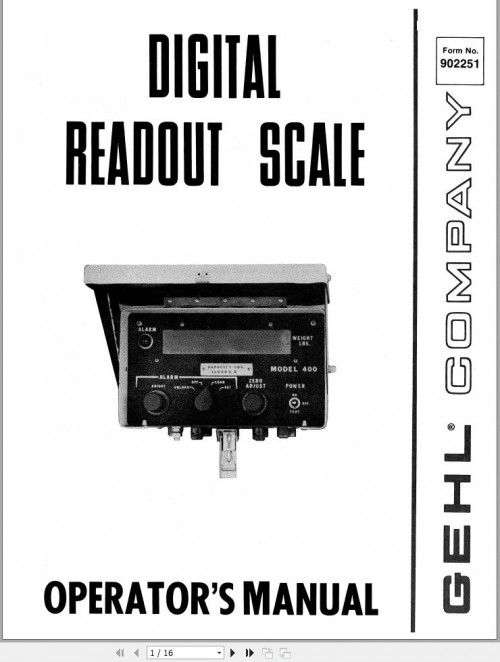 GEHL Digital Readout Scale Operators Manual 902251A