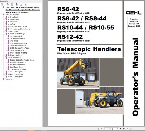 GEHL Telescopic Handlers RS6 42 to RS12 42 Operators Manual 50960011D