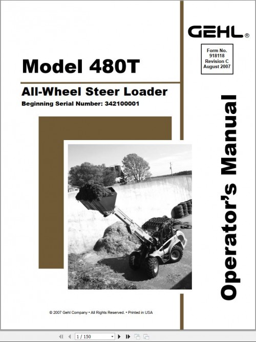 GEHL Wheel Loader 480T Operators Manual