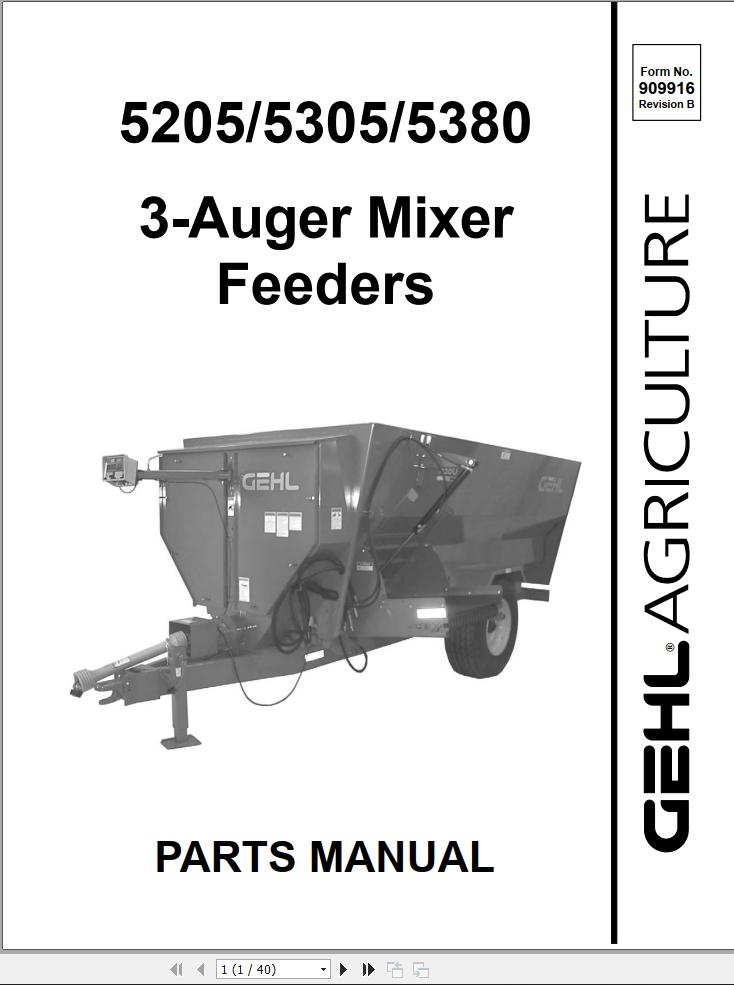 GEHL 3-Auger Mixer Feeders 5205 5305 5380 Parts Manual 909916B | Auto ...