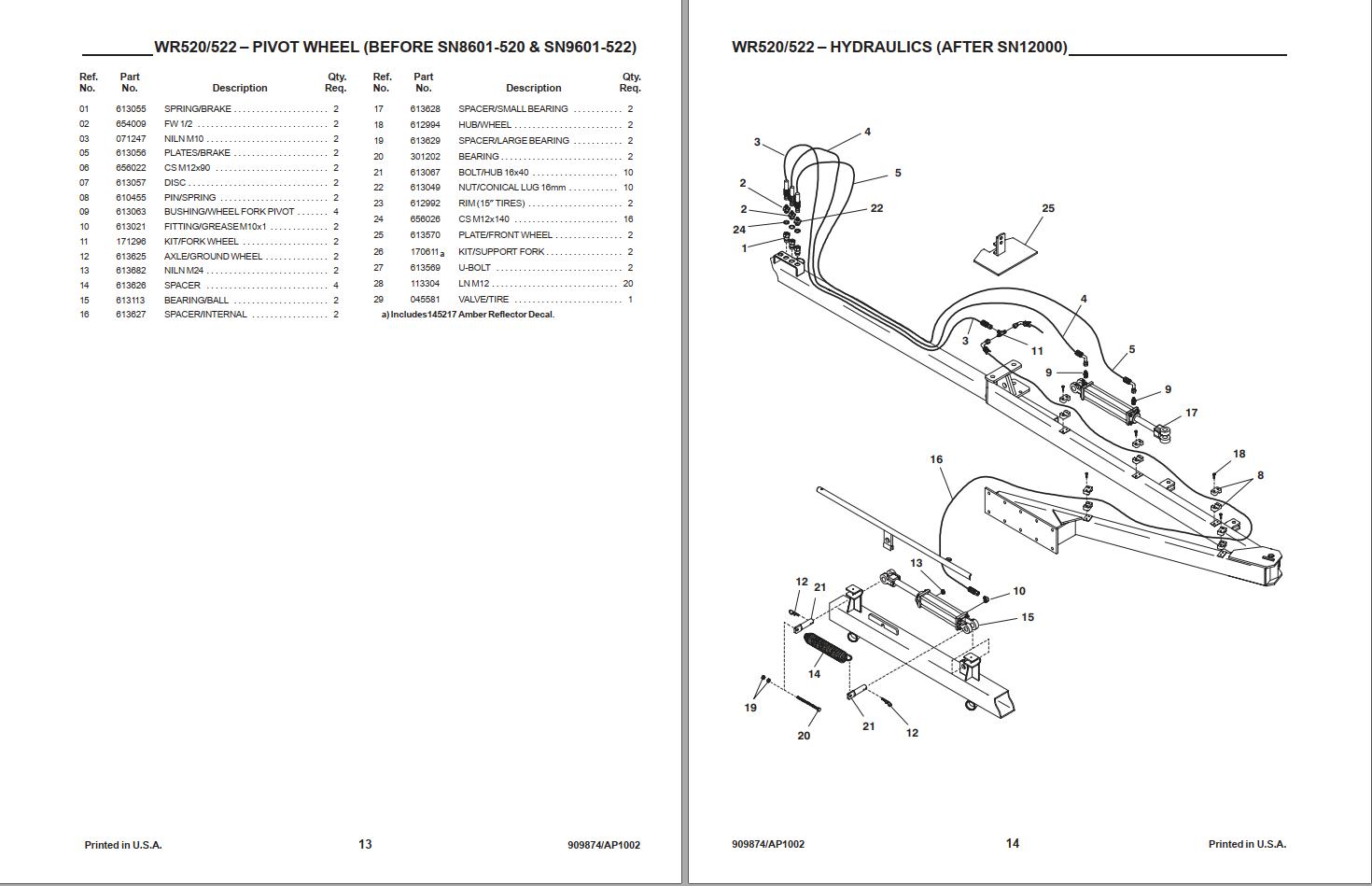 GEHL Finger Wheel Rakes 520 522 Parts Manual 909874A | Auto Repair ...