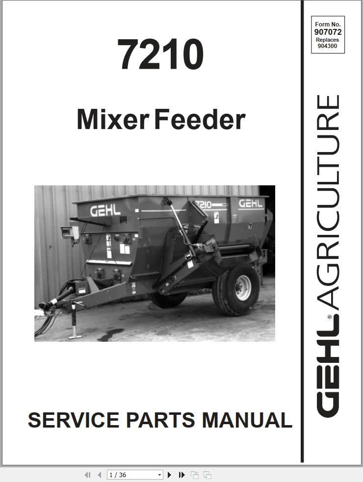 GEHL Mixer Feeder 7210 Service Parts Manual 907072A | Auto Repair ...