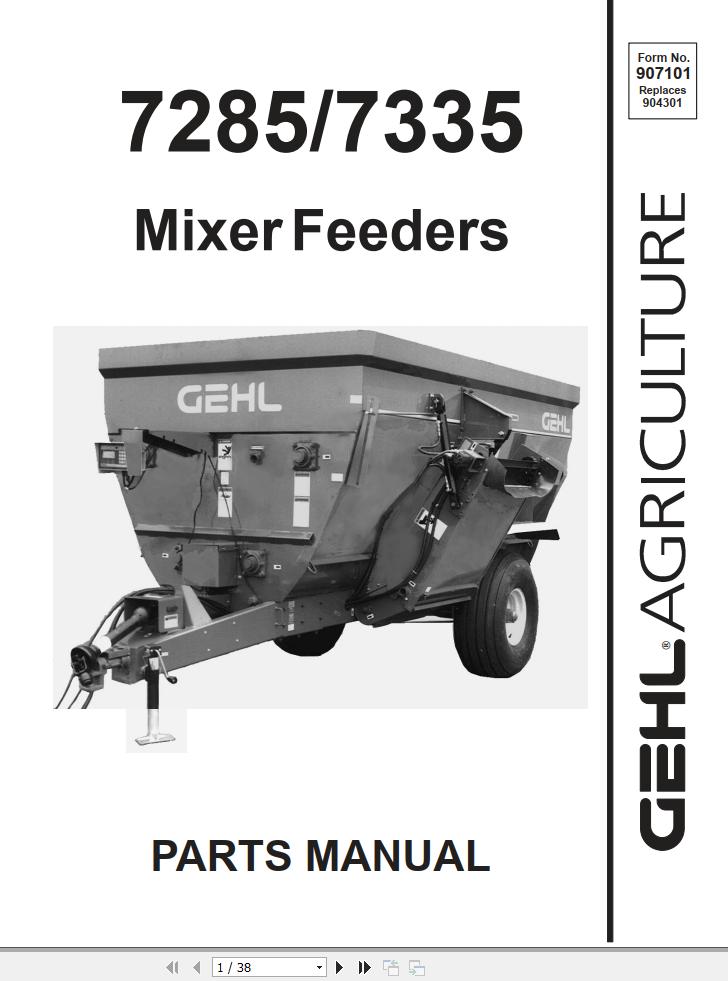 Gehl Mixer Feeders 7285 7335 Parts Manual 907101a 