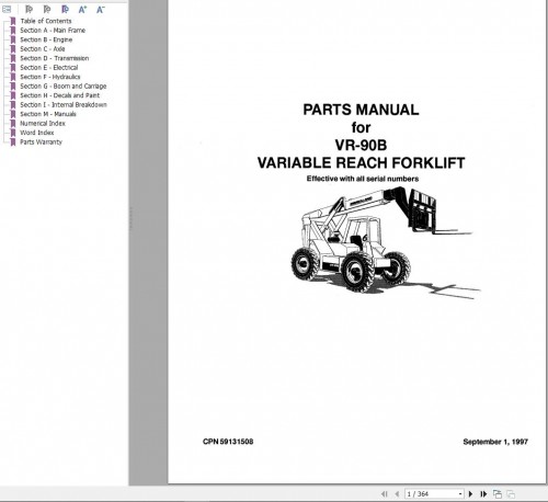 Ingersoll Rand Variable Reach Forklift VR 90B Parts Manual CPN59131508