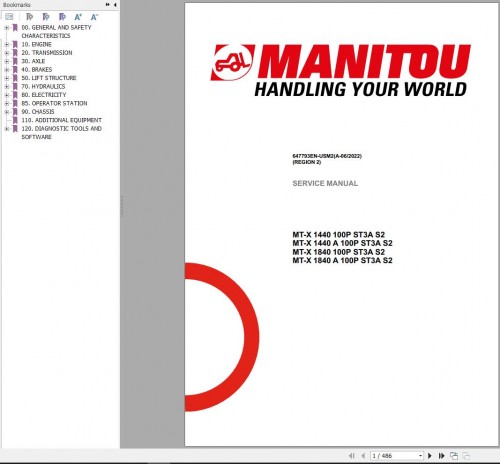 Manitou MT X1440 100P ST3A S2 MT X1840 100P ST3A S2 Operator Parts Service Manual