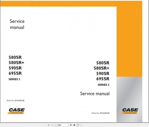 Case Backhoe Loader 580SR 580SR+ 590SR 695SR Series3 Service Manual