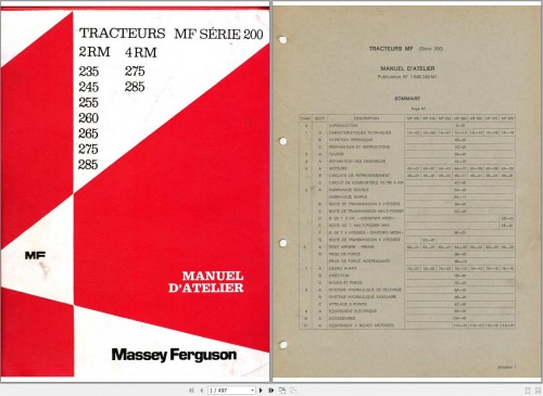 Massey Ferguson Tractor MF Series 200 Workshop Manual FR