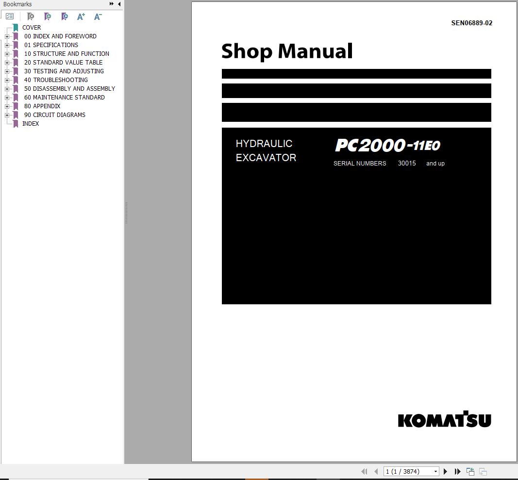 Komatsu Hydraulic Excavator PC2000-11E0 Shop Manual SEN06889-02 | Auto ...