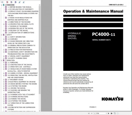 Komatsu Mining Shovel PC4000 11 Operation Maintenance Manual GZEAM08273 2