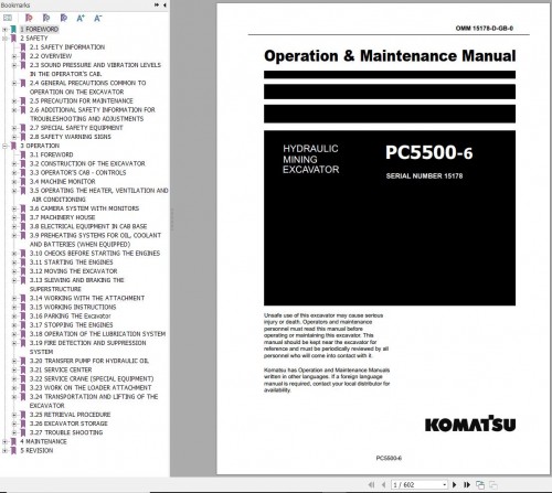 Komatsu Mining Shovel PC5500 6 Operation Maintenance Manual GZEAM15178