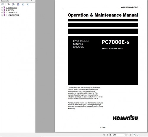 Komatsu Mining Shovel PC7000E 6 Operation Maintenance Manual GZEAM35003 3