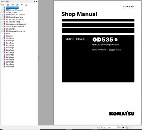 Komatsu Motor Grader GD535 5 Shop Manual KEBM665002