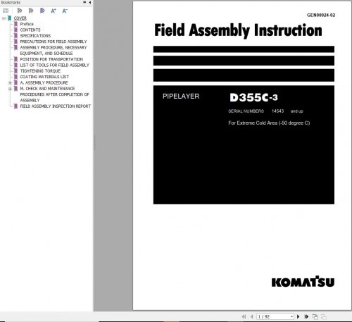 Komatsu PipeLayer D355C 3 Field Assembly Instruction GEN00024 02