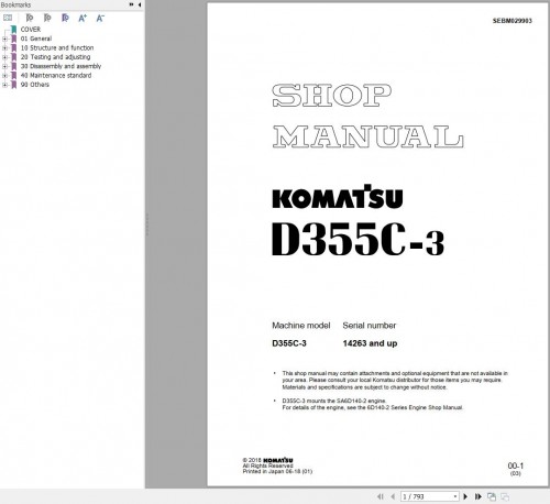 Komatsu PipeLayer D355C 3 Shop Manual SEBM029903