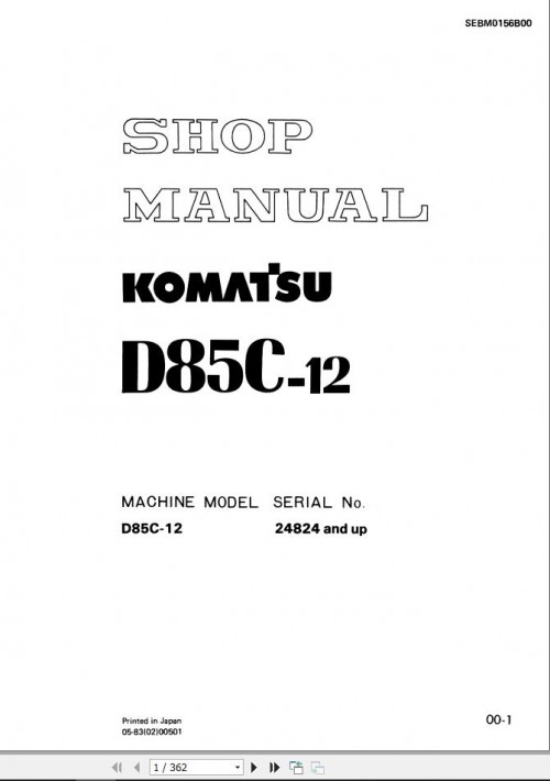 Komatsu PipeLayer D85C 12 Shop Manual SEBM0156B00