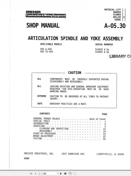 Komatsu Roller Dresser VOS 2 42A VOS T2 42A Shop Manual