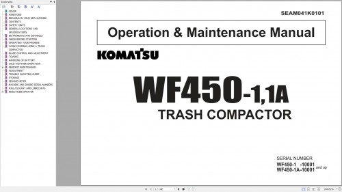 Komatsu Trash Compactor WF450 1 WF450 1A Operation Maintenance Manual SEAM041K0101