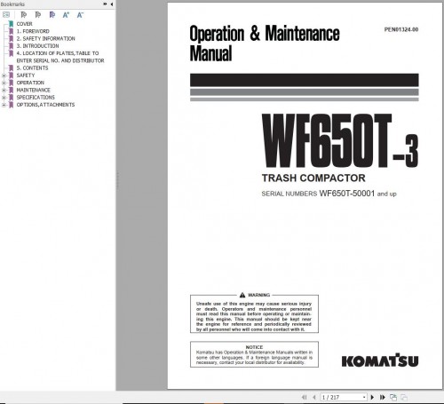 Komatsu Trash Compactor WF650T 3 Operation Maintenance Manual PEN01324 00