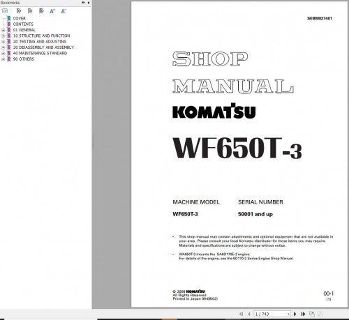 Komatsu Trash Compactor WF650T 3 Shop Manual SEBM027401