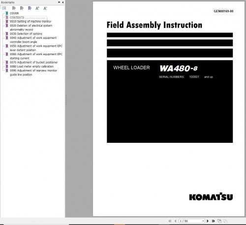 Komatsu WA480 8 Field Assembly Instruction GEN00169 00