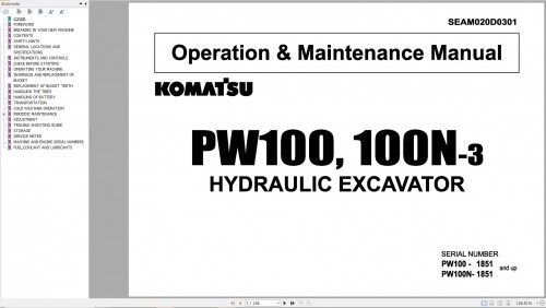 Komatsu Wheeled Excavator PW100 PW100 3 Operation Maintenance Manual SEAM020D0301