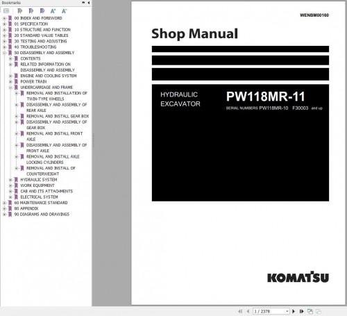 Komatsu Wheeled Excavator PW118MR 11 Shop Manual WENBM00160