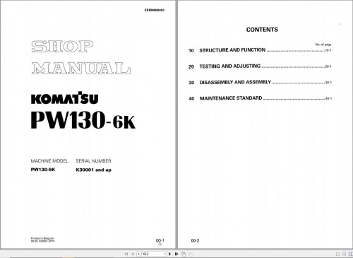 Komatsu Wheeled Excavator PW130 6K Shop Manual EEBM000403